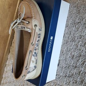 Sperry angelfish black silver metallic loafer size 7 1/2